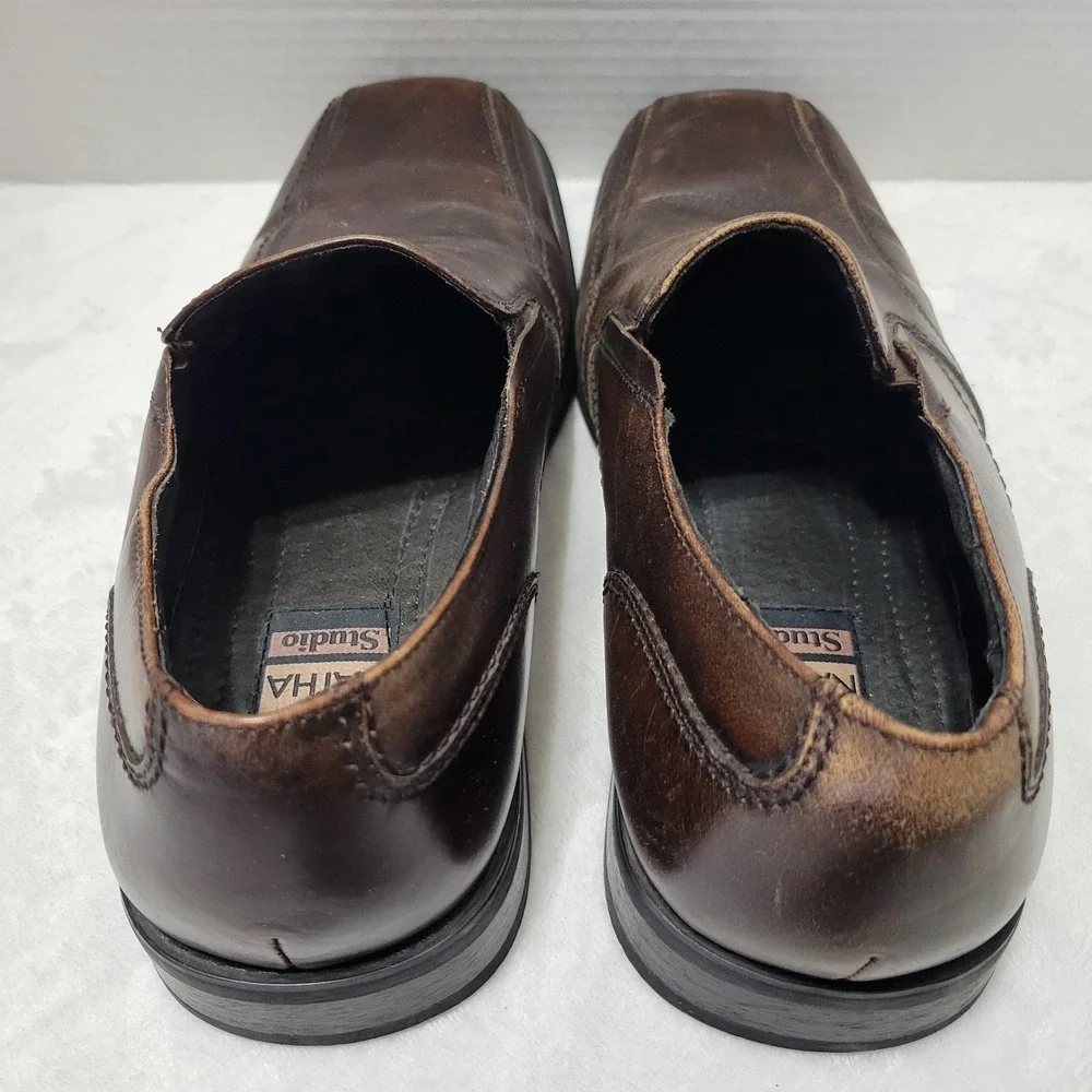 Natha Studio Mens Brown Leather Dress Shoes Loafer Slip On Style 27504 Size 11.5
